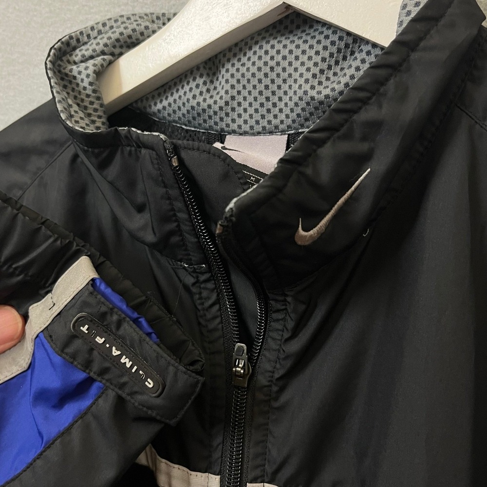 VTG Nike Clima-FIT Jacket Mens M Collar Swoosh Black Blue Reflective Running